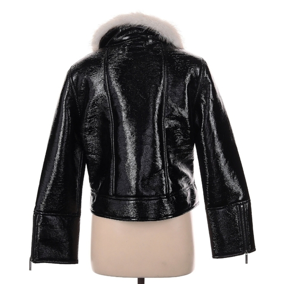 Unreal Fur Black Vegan Patent Leather Wet Look Aviator Jacket - Picture 3 of 7